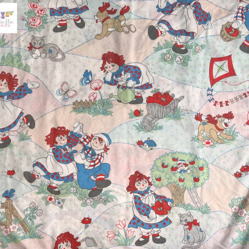 Vintage Raggedy Ann and Andy Twin Flat‎ and Fitted Sheet Set, 1989, springs